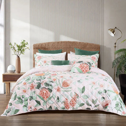 Bianca Sidney Blush Printed Floral Bedspread Set Queen - Mekamart Australia