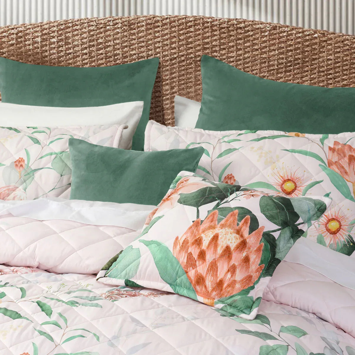 Bianca Sidney Blush Printed Floral Bedspread Set Queen - Mekamart Australia