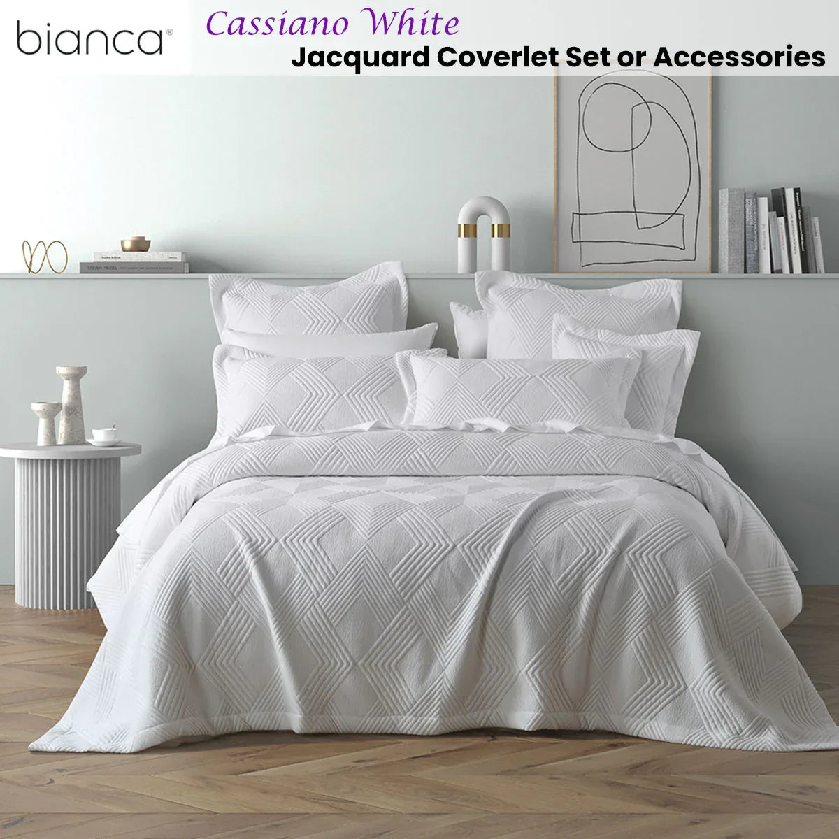 Bianca Cassiano White Polyester Jacquard Coverlet Set Single/Double - Mekamart Australia