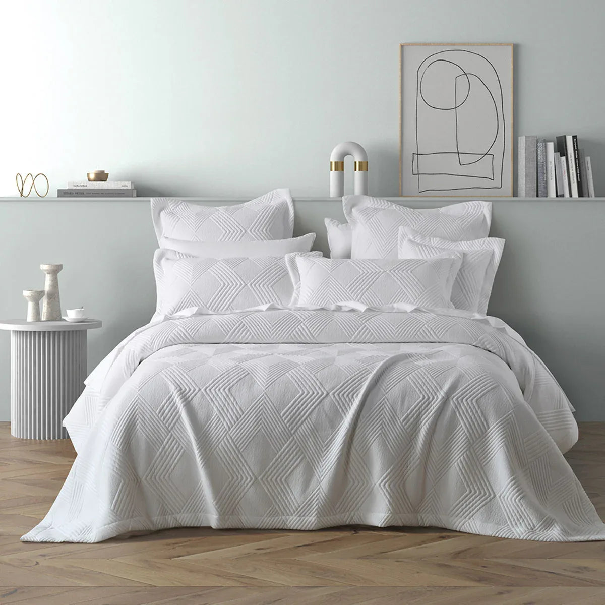 Bianca Cassiano White Polyester Jacquard Coverlet Set Super King - Mekamart Australia