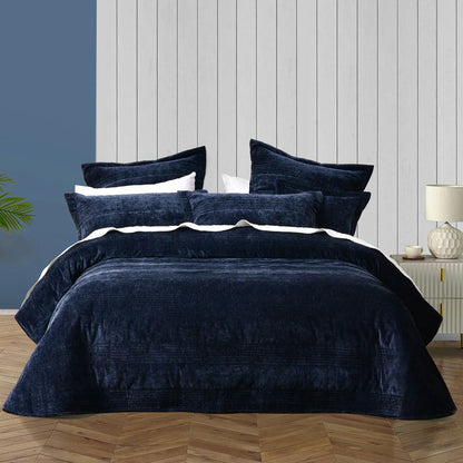 Bianca Cyrano Indigo Soft Velvet Polyester Quilted Coverlet Set Queen/King - Mekamart Australia