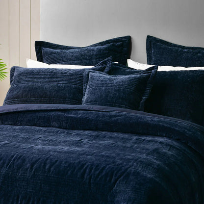 Bianca Cyrano Indigo Soft Velvet Polyester Quilted Coverlet Set Super King - Mekamart Australia
