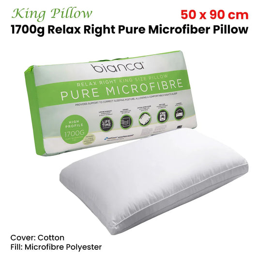 Bianca 1700g Relax Right Pure Microfiber King Pillow 50 x 90cm - Mekamart Australia