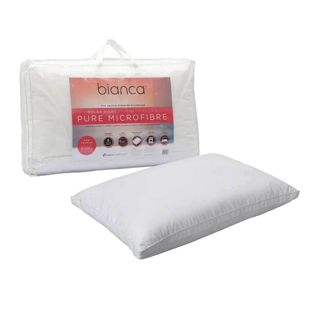 Bianca 850g Relax Right Pure Microfiber Low Profile Standard Pillow 49 x 72cm - Mekamart Australia