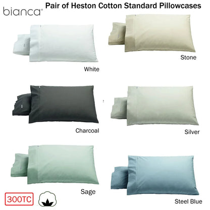 Bianca Pair of Heston Cotton Percale Standard Pillowcases Sage - Mekamart Australia