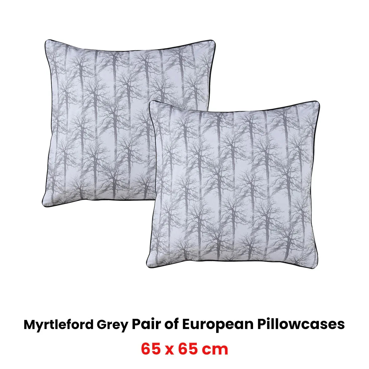 Bianca Pair of Myrtleford Grey European Pillowcases 65 x 65cm - Mekamart Australia