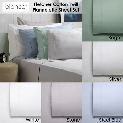 Bianca Fletcher Flannelette Cotton Sheet Set Steel Blue Single - Mekamart Australia