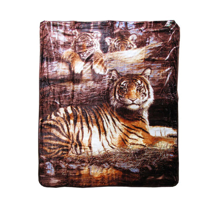 375gsm 1 Ply 3D Print Faux Mink Blanket Queen 200x240 cm Tiger Family - Mekamart Australia