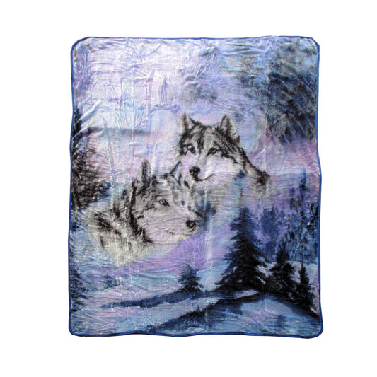 375gsm 1 Ply 3D Print Faux Mink Blanket Queen 200x240 cm Winter Wolf - Mekamart Australia