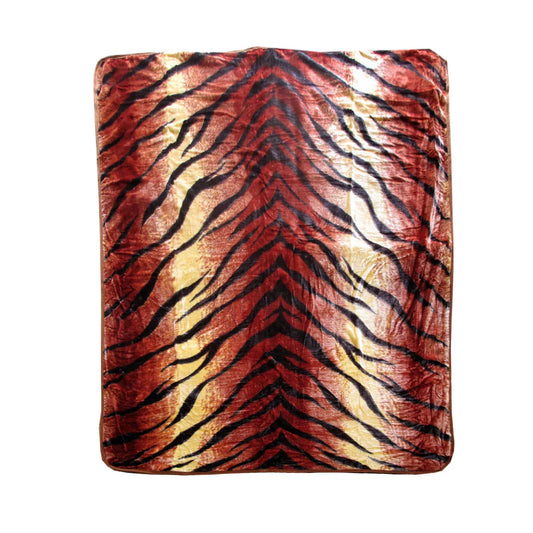 375gsm 1 Ply Animal Print Faux Mink Blanket Queen 200x240 cm Tiger - Mekamart Australia