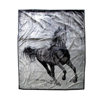 675gsm 2 Ply 3D Print Faux Mink Blanket Queen 200x240 cm Galloping Horse - Mekamart Australia