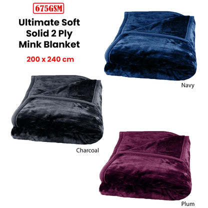 675gsm 2 Ply Solid Faux Mink Blanket Queen 200x240 cm Navy - Mekamart Australia