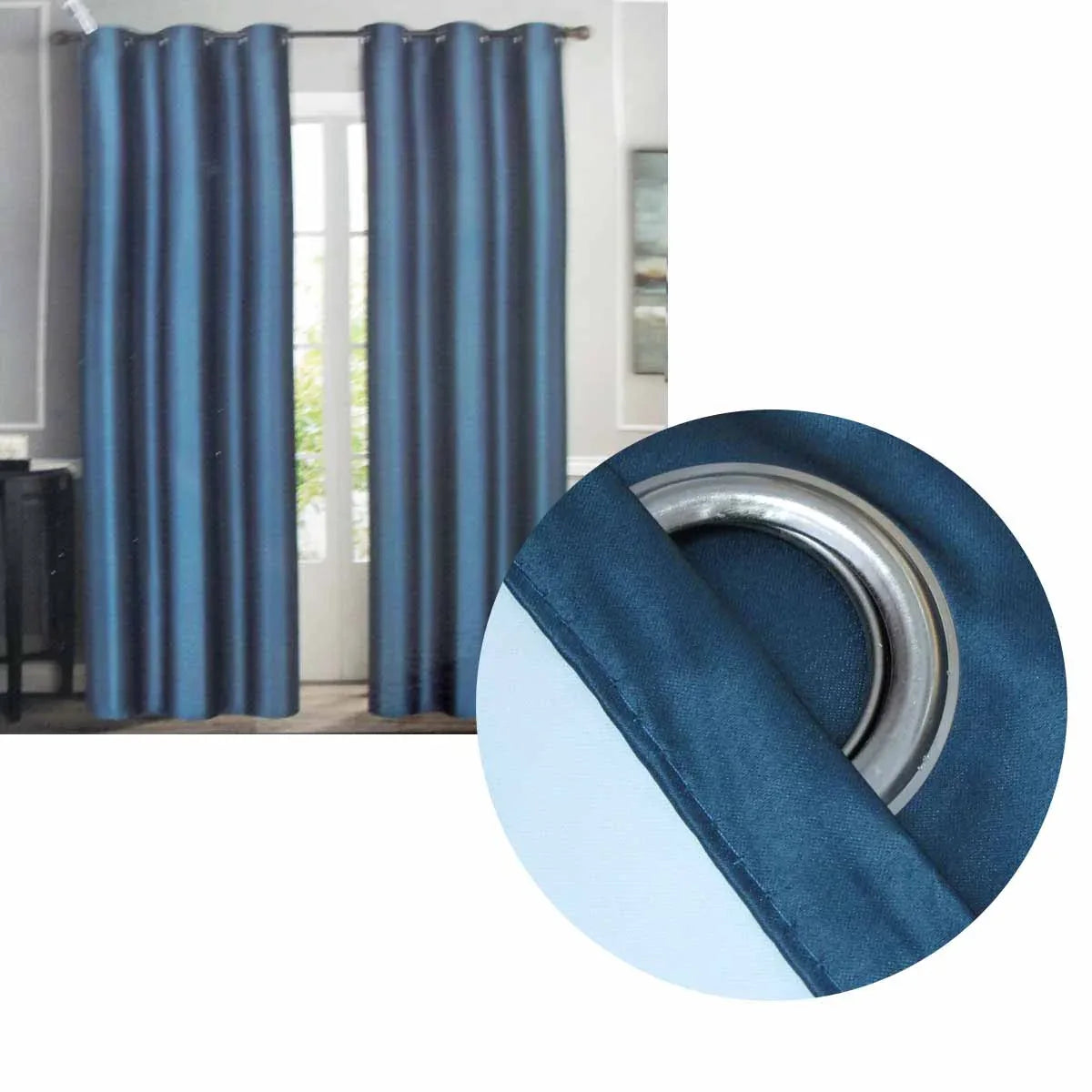 Emporio Hudson Pair of Coated Back Blockout Eyelet Curtains 137 x 213cm each Denim - Mekamart Australia