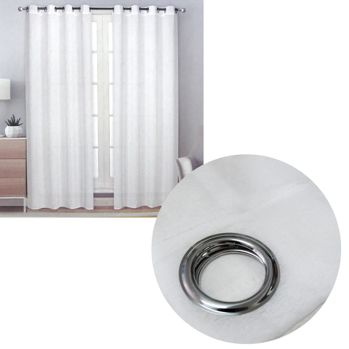 Pair of Solid Colour Sheer Eyelet Curtains 137 x 213 cm White - Mekamart Australia