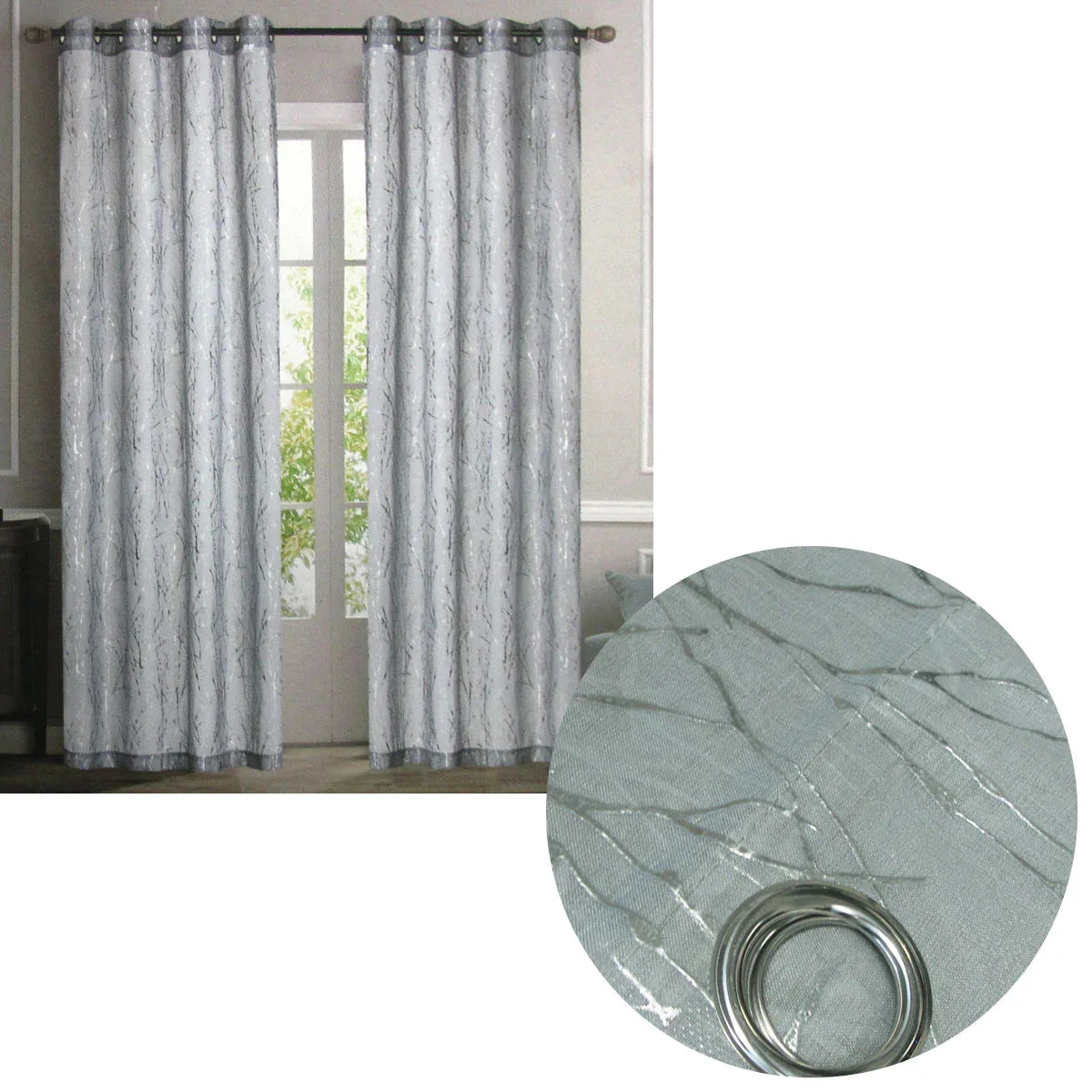 Pair of Sheer Eyelet Curtains Grey with Silver Foils 137 x 213 cm - Mekamart Australia