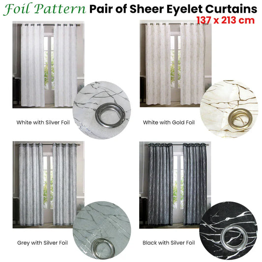 Pair of Sheer Eyelet Curtains Grey with Silver Foils 137 x 213 cm - Mekamart Australia