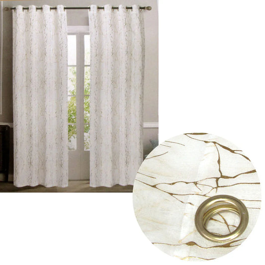 Pair of Sheer Eyelet Curtains White with Gold Foils 137 x 213 cm - Mekamart Australia