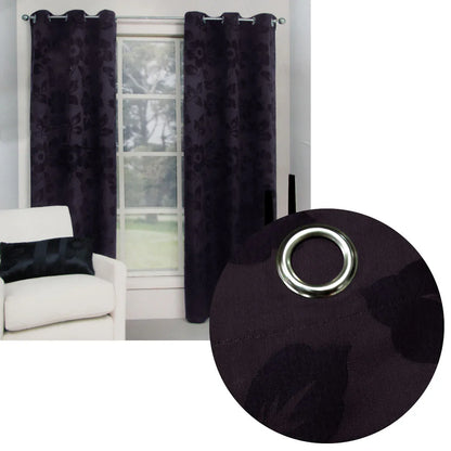 Belmondo Provincial Pair of Eyelet unlined Jacquard Curtains 120 x 220cm each Aubergine - Mekamart Australia