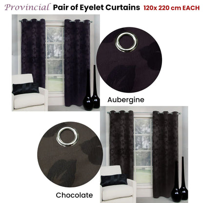 Belmondo Provincial Pair of Eyelet unlined Jacquard Curtains 120 x 220cm each Aubergine - Mekamart Australia