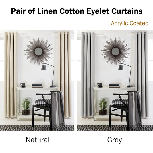 Designers Choice Pair of Linen Cotton Coated Eyelet Curtains Natural 140 x 213cm - Mekamart Australia