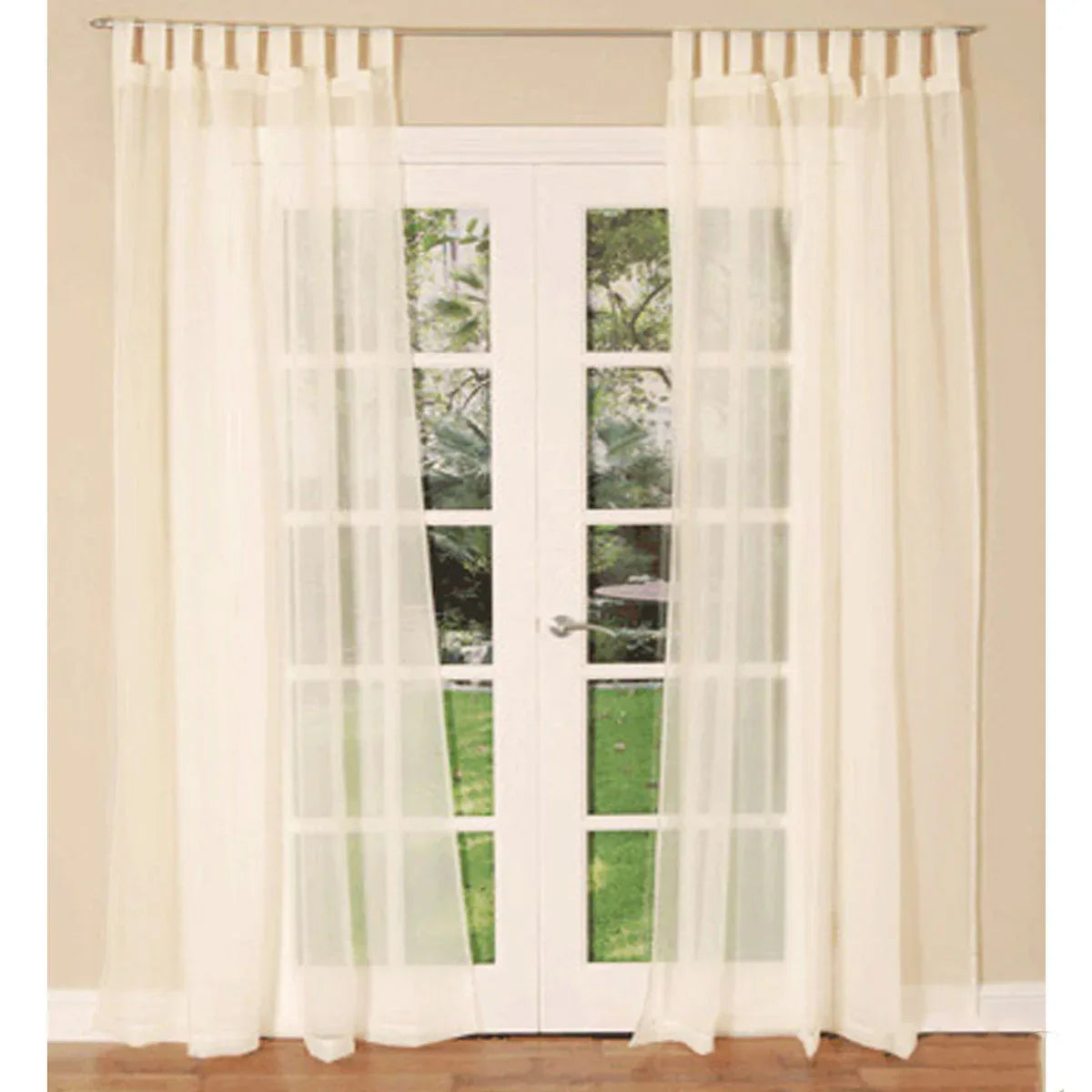Pair of Sheer Mosquito Net Tab Top Curtains 150 x 240 cm Cream - Mekamart Australia