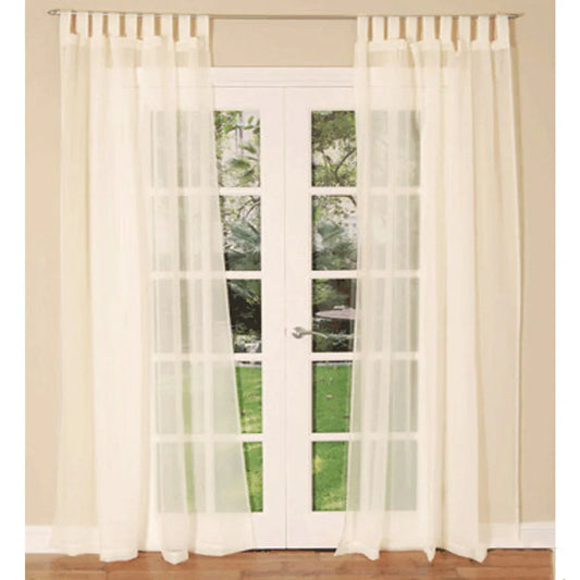 Pair of Sheer Mosquito Net Tab Top Curtains 150 x 240 cm Cream - Mekamart Australia