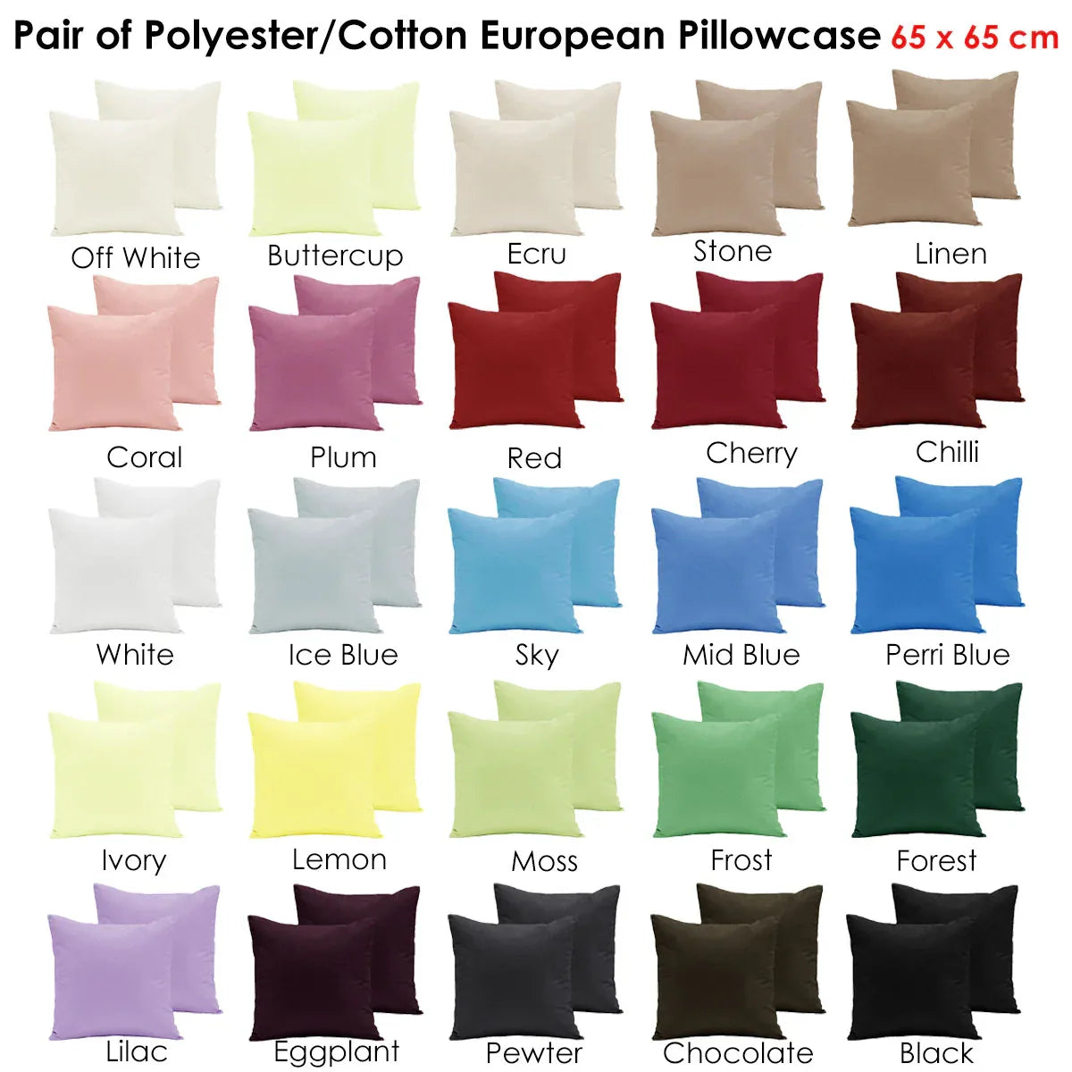 Pair of Polyester Cotton European Pillowcases Ivory - Mekamart Australia