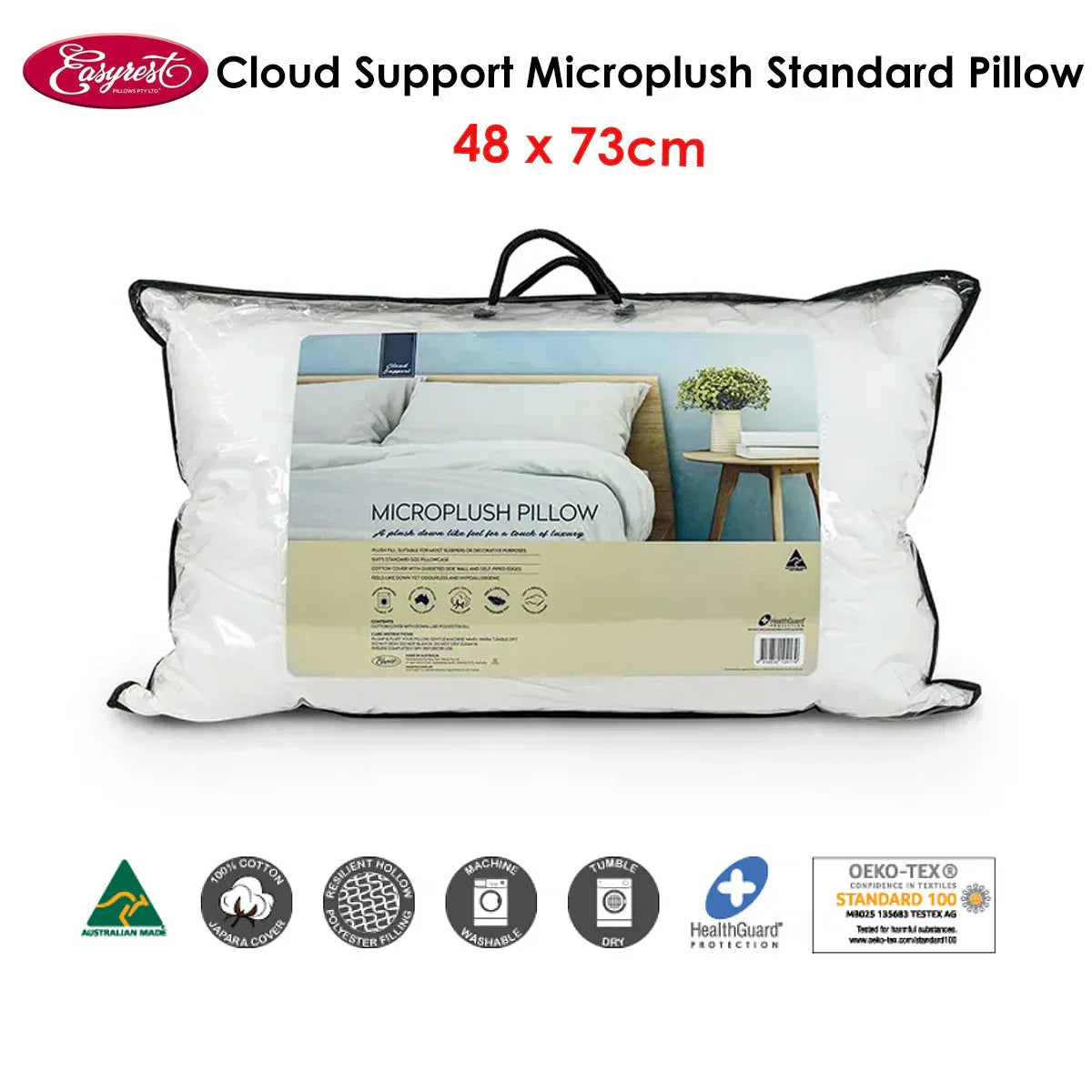 Easyrest Cloud Support Microplush Standard Pillow 48 x 73 cm - Mekamart Australia