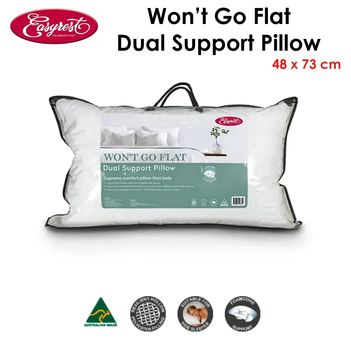 Easyrest Won't Go Flat Dual Support Standard Pillow 48 x 73 cm - Mekamart Australia