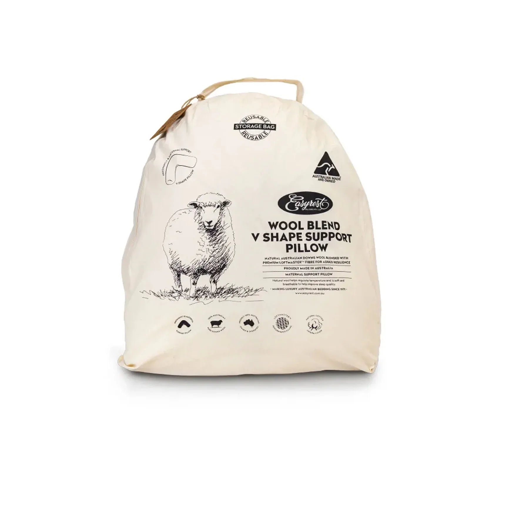 Easyrest Wool Blend V Pillow in Fabric Bag - Mekamart Australia