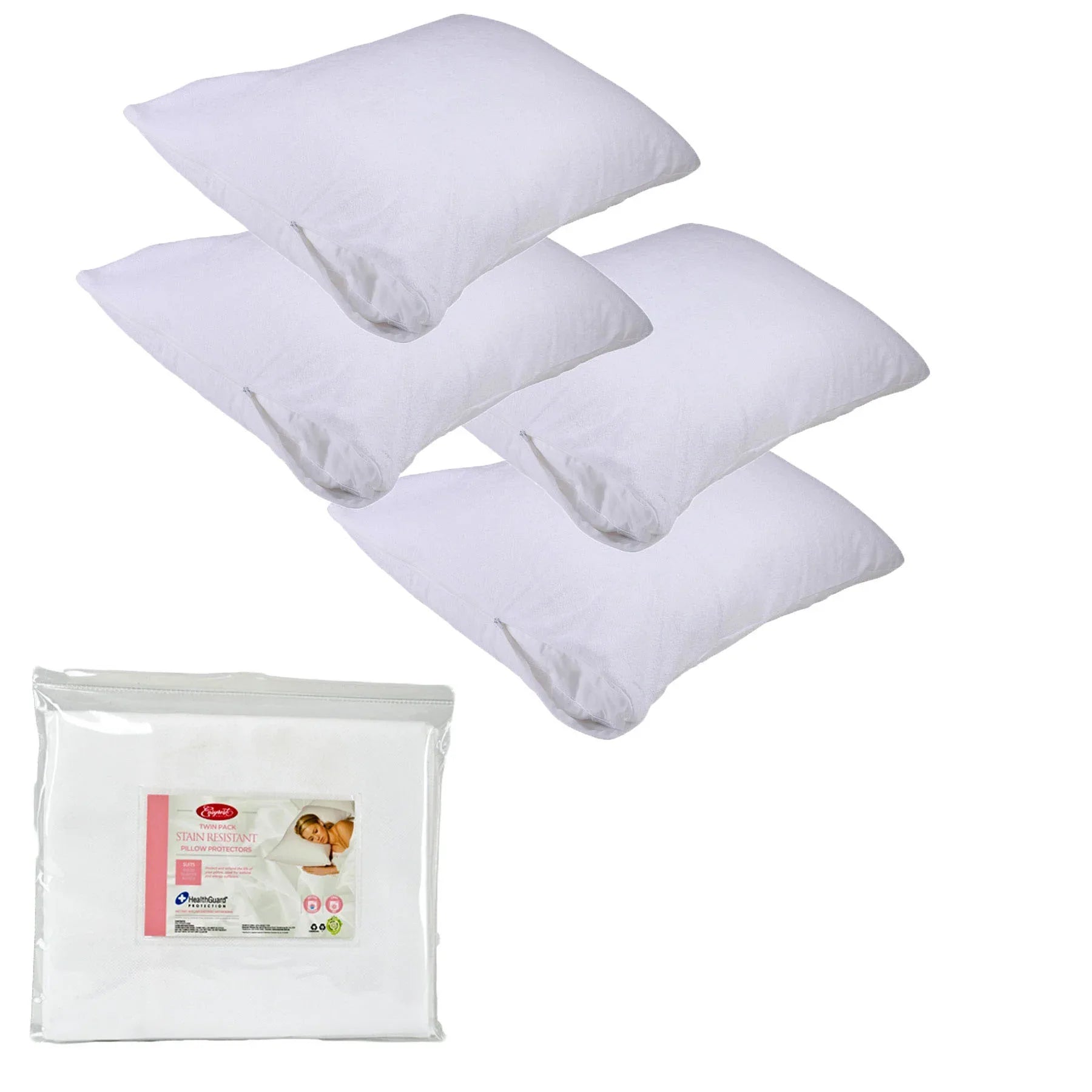Easyrest Stain Resistant Standard Pillow Protectors 4 Pack - Mekamart Australia