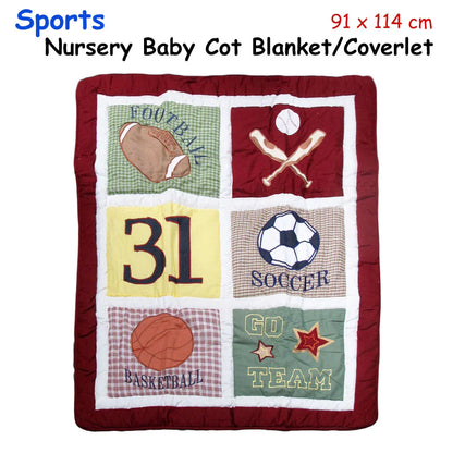 Sports Embroidered Nursery Baby Blanket/Coverlet 91 x 114 cm - Mekamart Australia