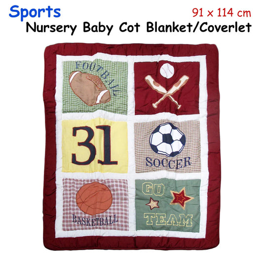 Sports Embroidered Nursery Baby Blanket/Coverlet 91 x 114 cm - Mekamart Australia