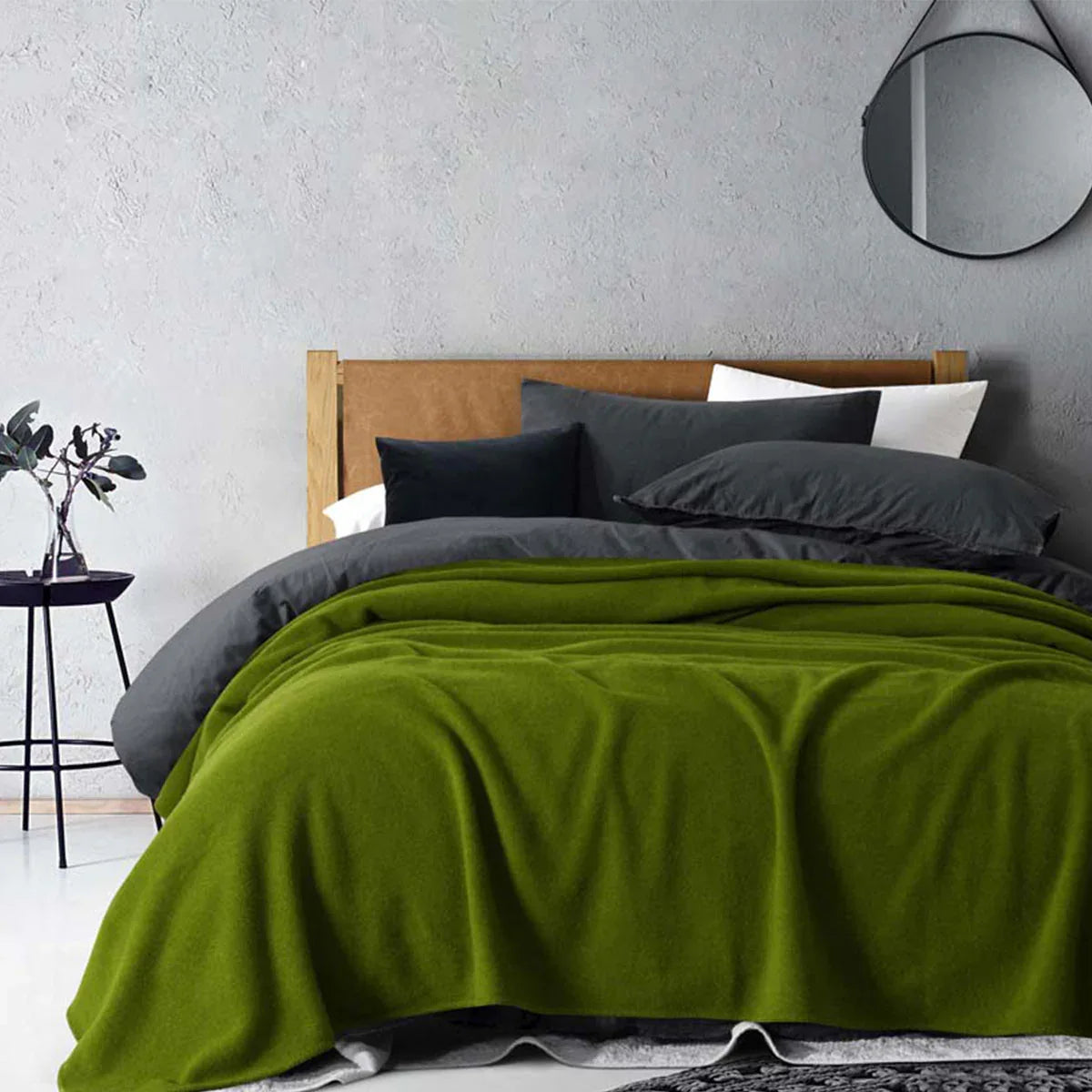 Laconia 400GSM Premium Australian Pure Wool Blanket Moss Green King - Mekamart Australia