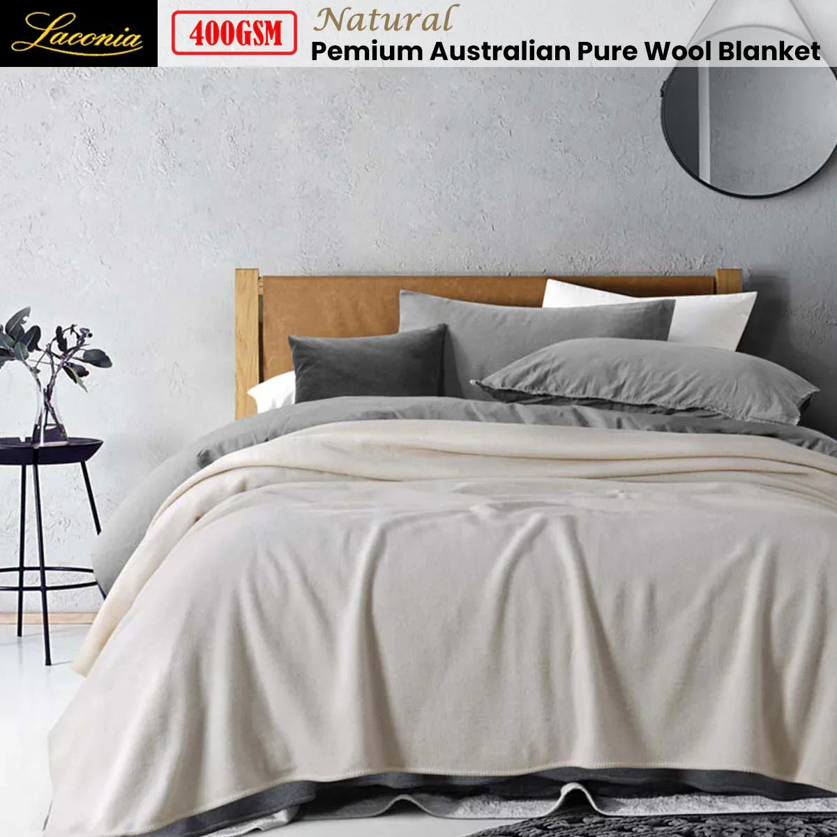 Laconia 400GSM Premium Australian Pure Wool Blanket Natural King - Mekamart Australia