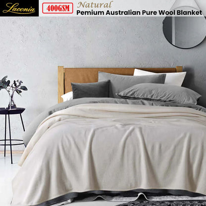 Laconia 400GSM Premium Australian Pure Wool Blanket Natural Queen - Mekamart Australia