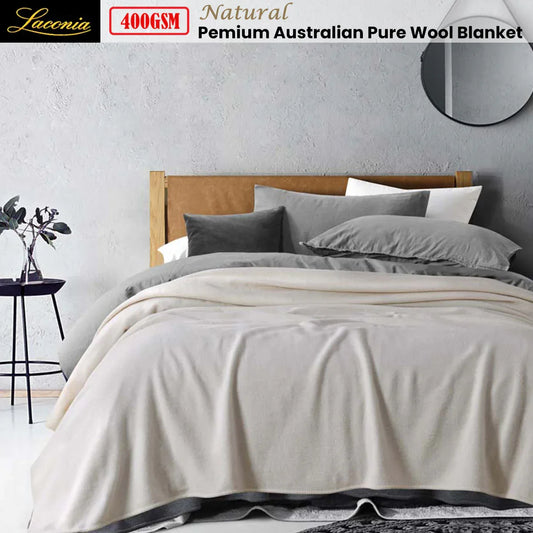 Laconia 400GSM Premium Australian Pure Wool Blanket Natural Single - Mekamart Australia
