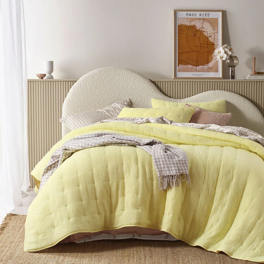 Vintage Design Homewares 3 Piece Hugo Cotton Gauze Quilted Comforter Set Butter Queen - Mekamart Australia
