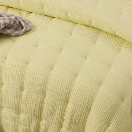Vintage Design Homewares 3 Piece Hugo Cotton Gauze Quilted Comforter Set Butter Queen - Mekamart Australia