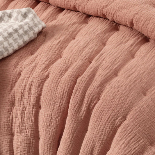 Vintage Design Homewares 3 Piece Hugo Cotton Gauze Quilted Comforter Set Clay Queen - Mekamart Australia