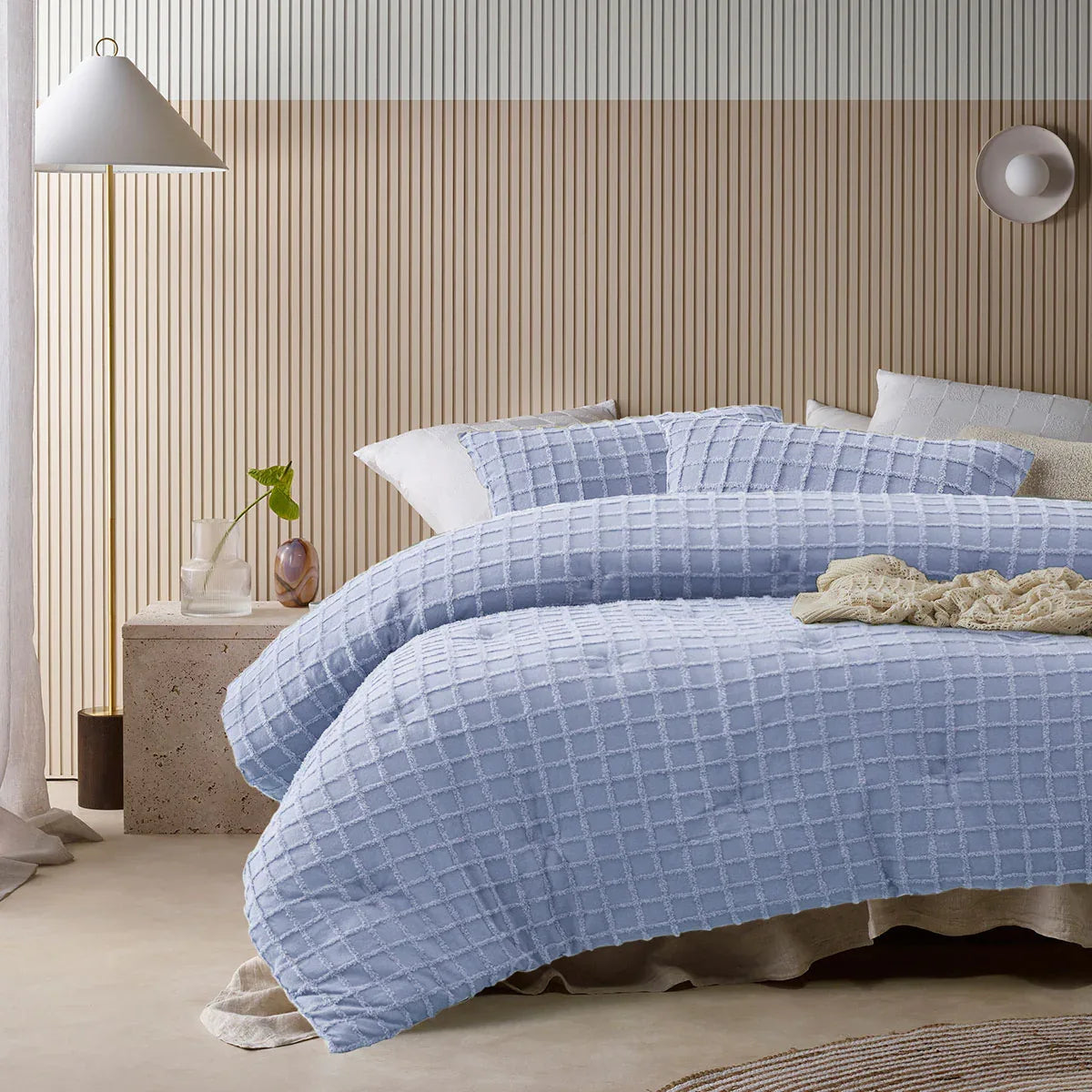 Vintage Design Homewares 3 Pcs Parquet Snooze Blue Comforter Set Queen - Mekamart Australia