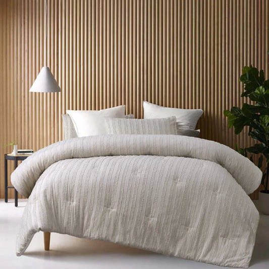 Vintage Design Homewares Reflections Natural 3 Piece Comforter Set Queen - Mekamart Australia