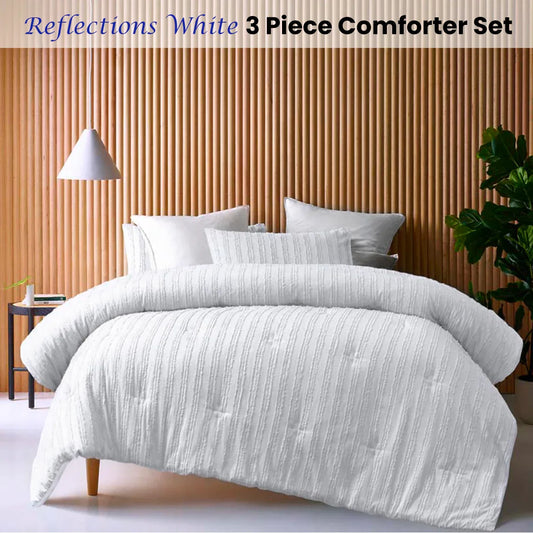 Vintage Design Homewares Reflections White 3 Piece Comforter Set Queen - Mekamart Australia