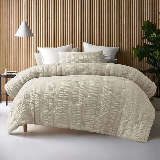 Accessorize Seersucker Natural 3 Piece Comforter Set Queen - Mekamart Australia
