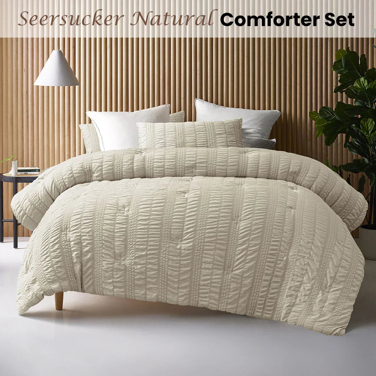 Accessorize Seersucker Natural 3 Piece Comforter Set Queen - Mekamart Australia