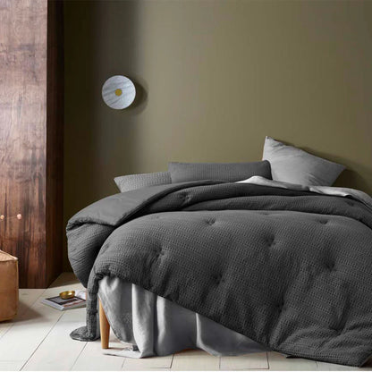 Accessorize Soho Waffle Dark Grey 3 Piece Comforter Set King - Mekamart Australia