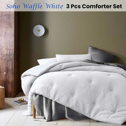 Accessorize Soho Waffle White 3 Piece Comforter Set King - Mekamart Australia
