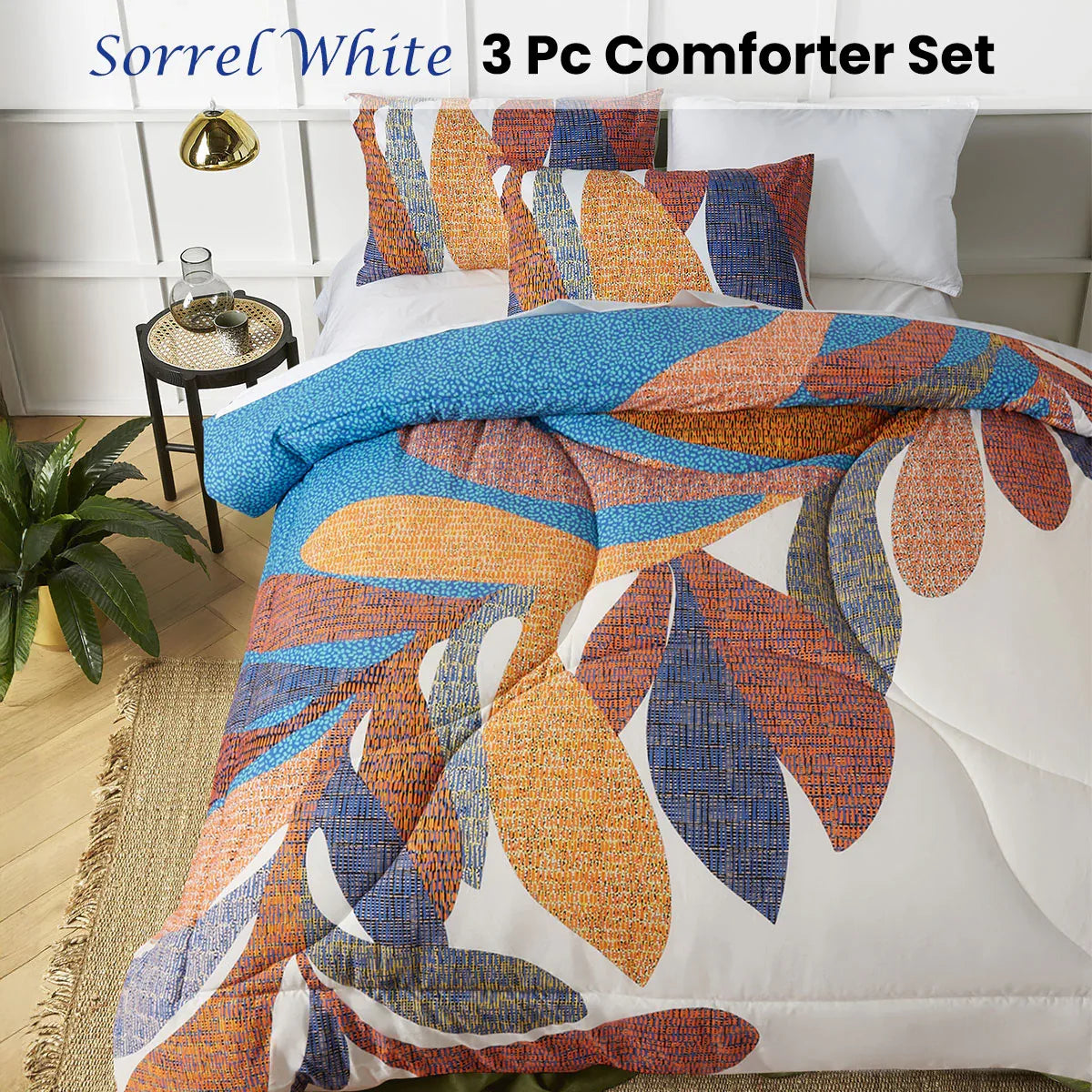 Accessorize Sorrel White Foliage 3 Piece Comforter Set King - Mekamart Australia