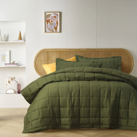 Vintage Design Homewares Olive French Linen Coverlet Set King - Mekamart Australia