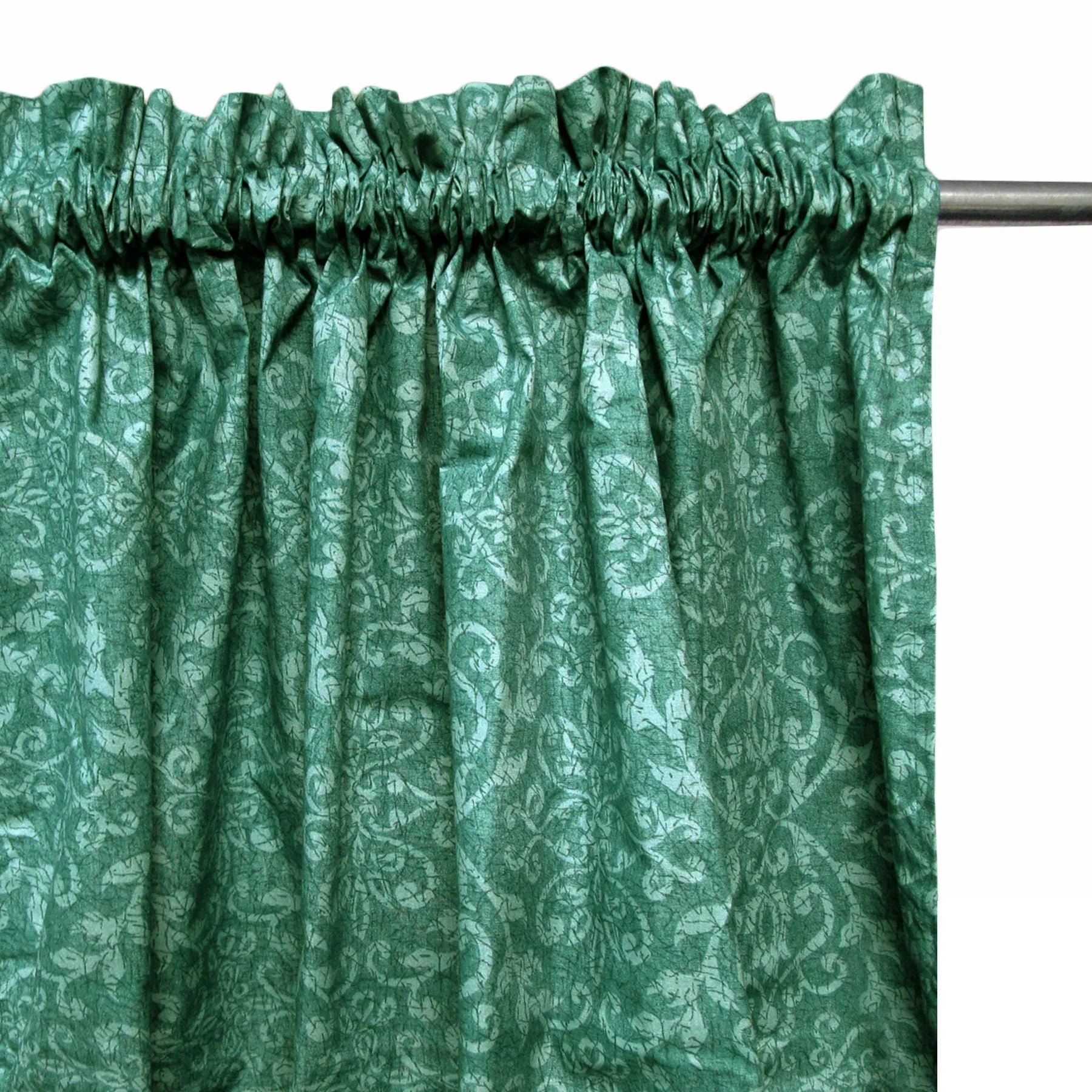Pair of Polyester Cotton Rod Pocket Green Damask Curtains - Mekamart Australia